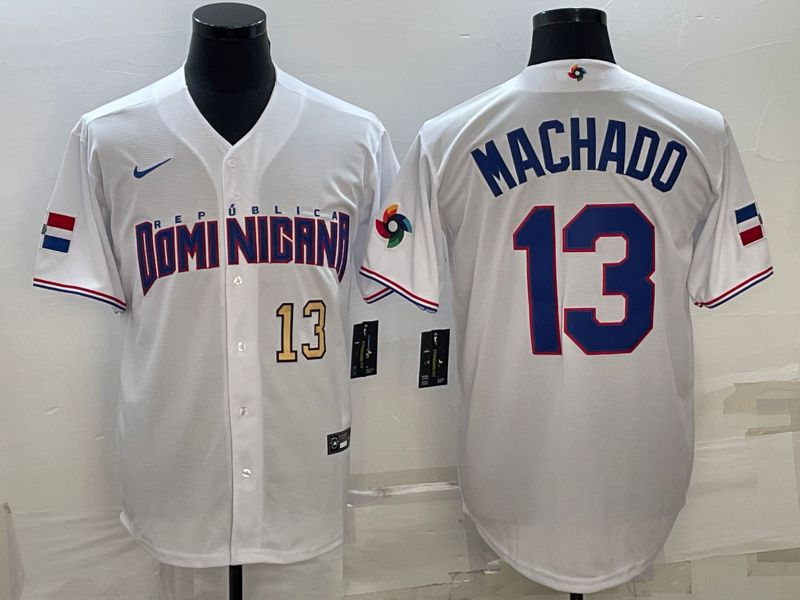 Men 2023 World Cub 13 Machado White Nike MLB Jersey3